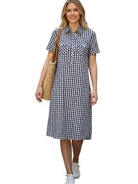 Vineyard Vines Shirt Dress Size 8 Navy Blue White Gingham Check Cotton Preppy